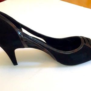 Black open toe Coldwater Creek suede 3” heel. Like new condition.